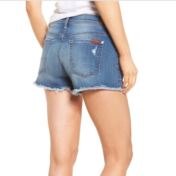 7 For All Mankind High Waist Cut Off Denim Shorts - Picture 8 of 8